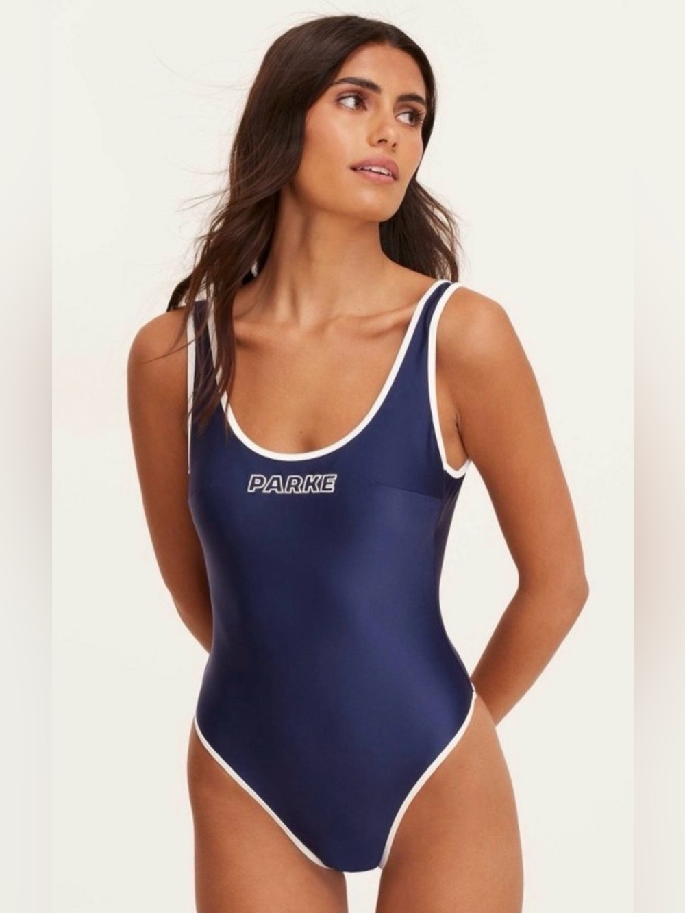 Parke x Target NWT Navy One-Piece Swimsuit with White Trim Sz L